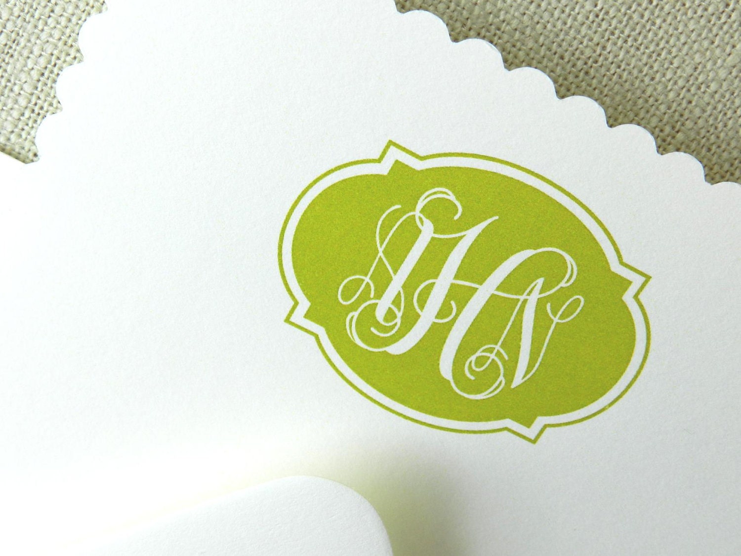 Monogram Reverse Scalloped Card: Spring Green