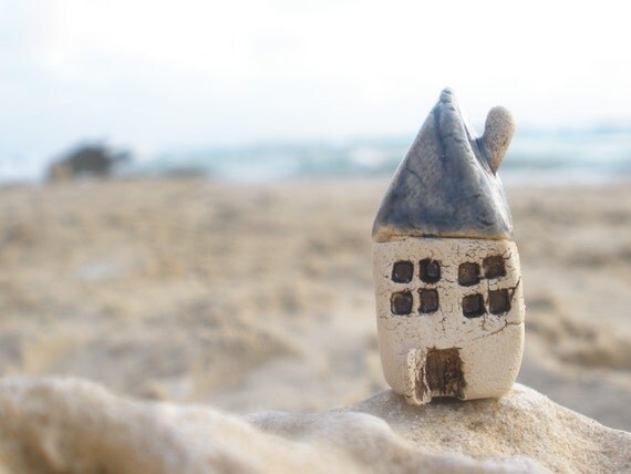 A  tiny rustic ceramic beach cottage in a color of your choice - Ceramic miniature houses Home decoration Collection  Little house tbteam