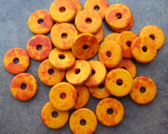 25 CHEETOS Mykonos Greek Ceramic  Beads 13mm Round Beads