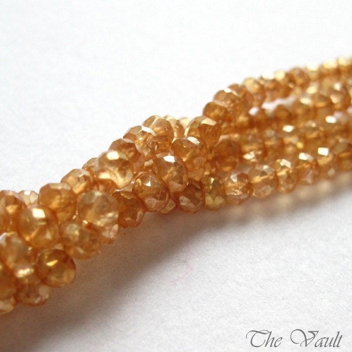 Peach Quartz faceted rondelles, 4mm, 40 gemstone beads