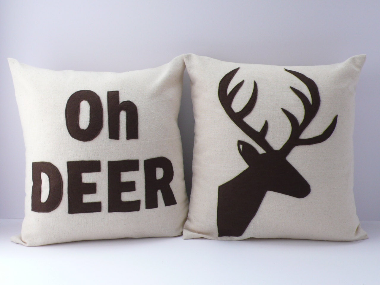 OH DEER, a Deer head Silhouette PAIR of pillows / cushions -- 14in (36cm) sq