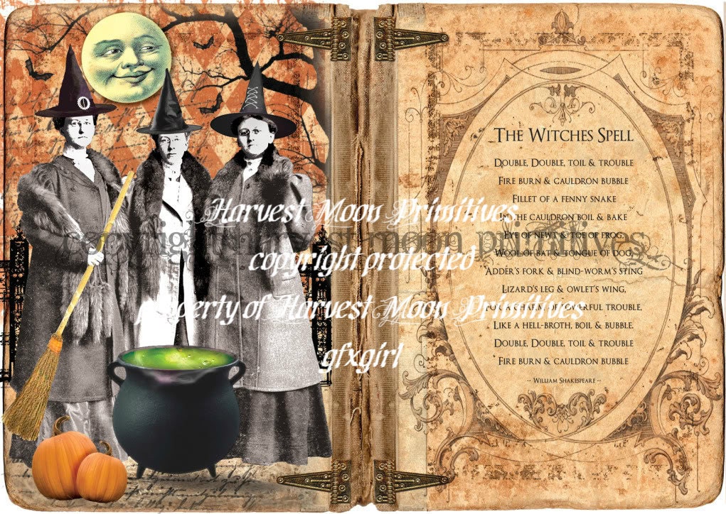 Primitive Halloween Cabinet Card - The Witches Spell