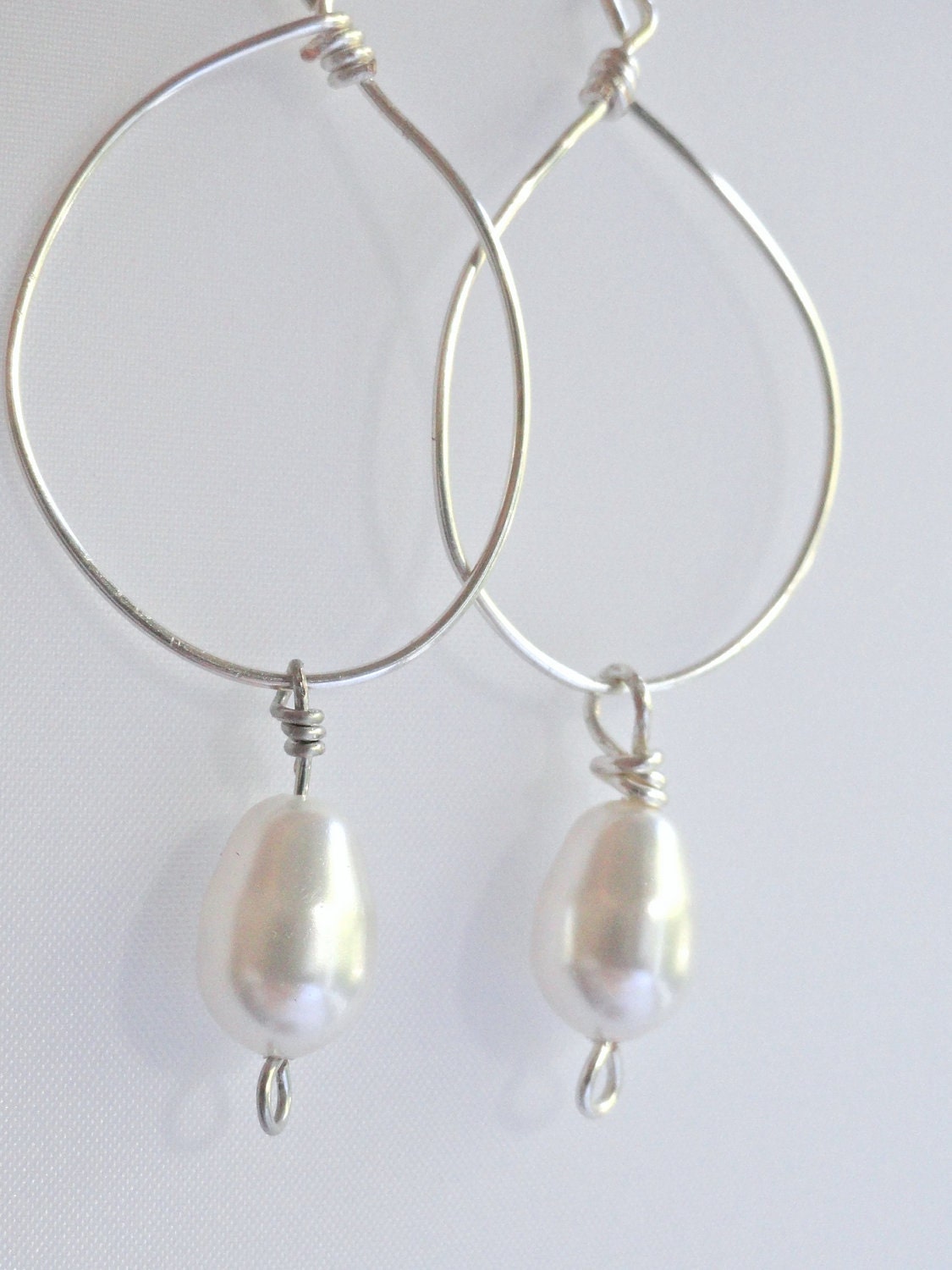 Pearly White Loopy Hoops Swarovski Pearl Earrings with Sterling Silver Ear Wires