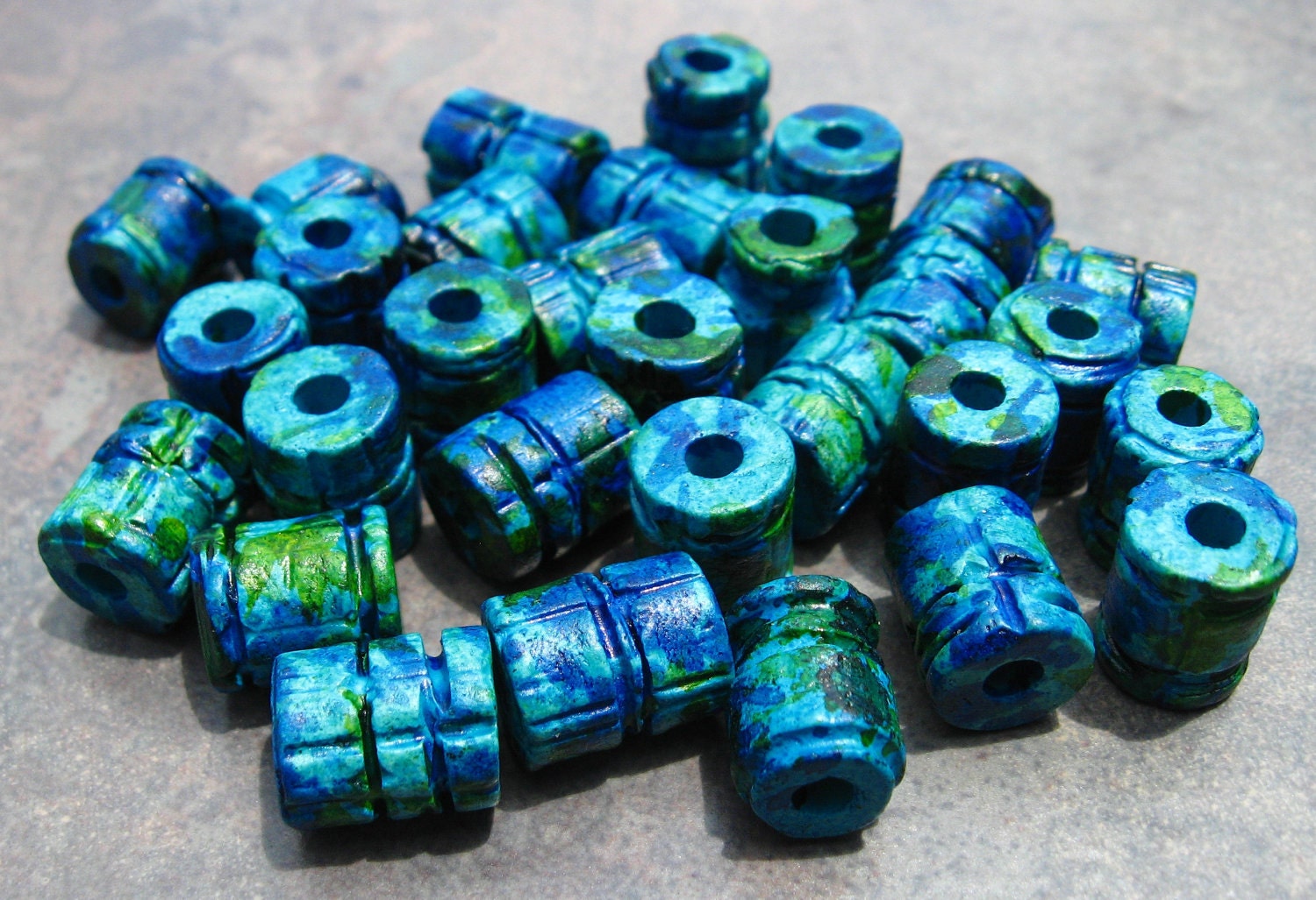 AEGEAN Mykonos Greek Ceramic Beads - 5 Carved Barrels