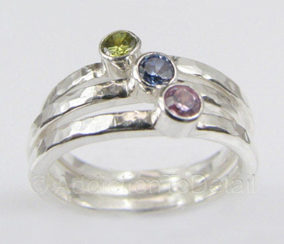 CYBER MONDAY / 3 Birthstone Rings / Handmade Silver Rings /                         Sizes 8.5 9 9.5 10 / Choose From 16 CZ Colors