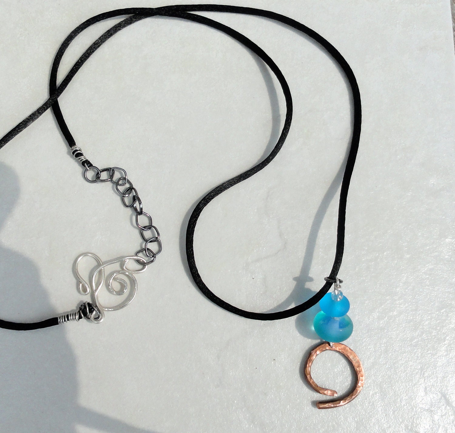 Cosmic Copper and Sapphire Blue Pendant with Sterling Silver Clasp