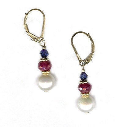 Faceted Ruby Earrings with AA Pearl