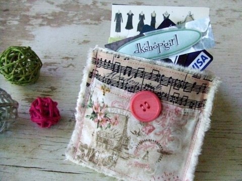 Shabby Chic Antique Inspired - Decorated Credit Card/Business Card Pouch  - Musical Paris