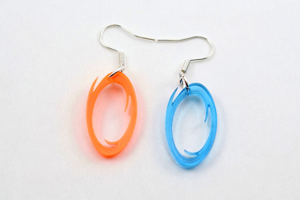 Portal Earrings - Lasercut Acrylic Orange or Blue Portals - GLaDOS