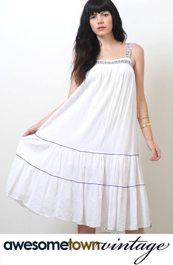 Vintage 70s Boho  Sheer Cotton Gauze Tent Hippie Gypsy  Dress