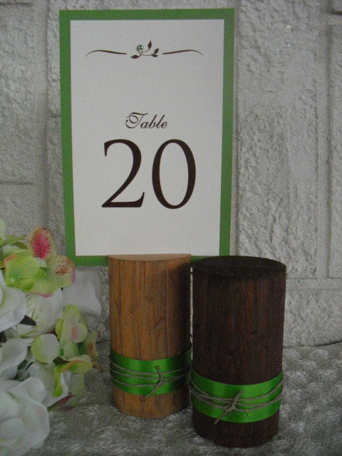 SET OF 10 Rustic Wood Table Number Holders with Ribbon Item 1122