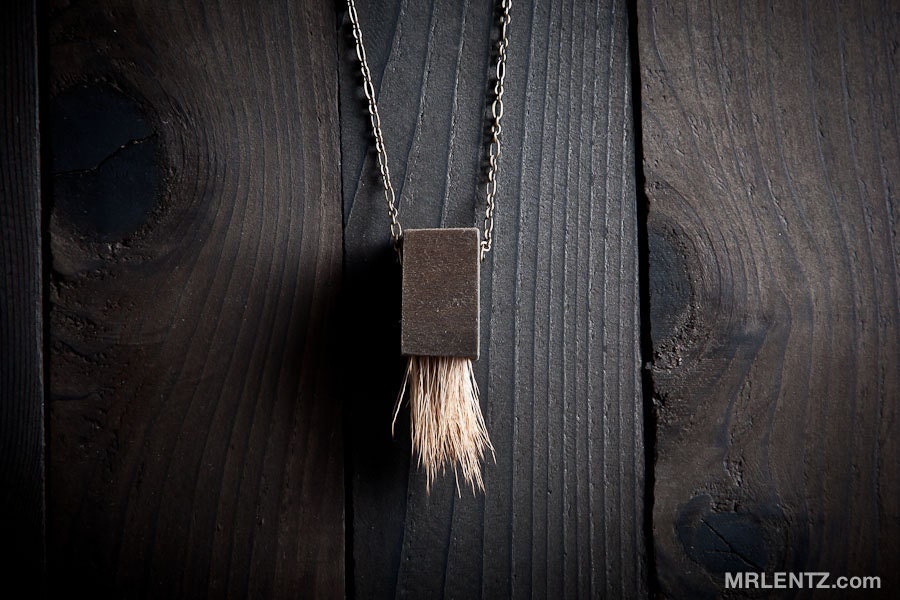 Natural Wood and Elk Hair Necklace
