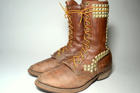 Brown studded logger ranch boots Size men's 11.5 (Free Shipping)
