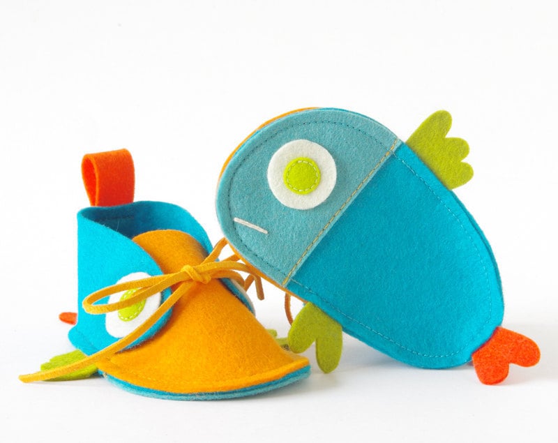 Guppies baby shoes, turquoise & orange tropical fish-like baby booties, infant slippers, newborn baby gift crib shoes