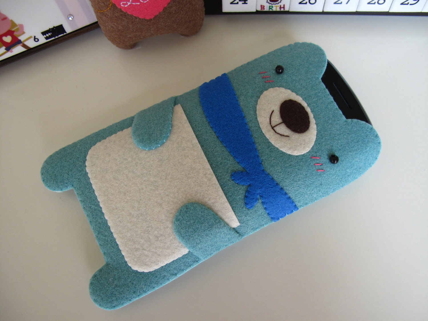 iPhone 4 case / iPhone case / iPod Touch case - Blue Bear with Scarf (Custom Size Available)