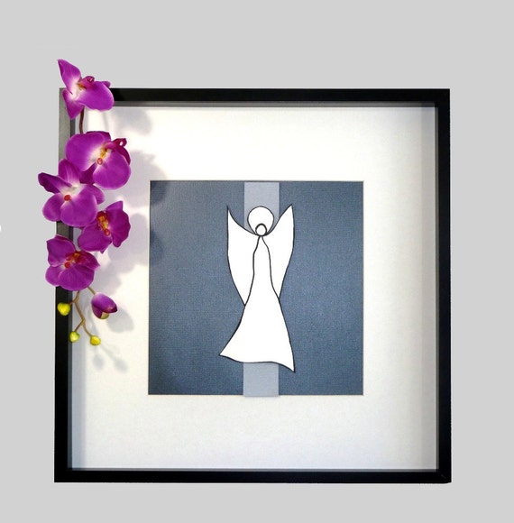 Framed Collage Art Dancing White Angel, Matted