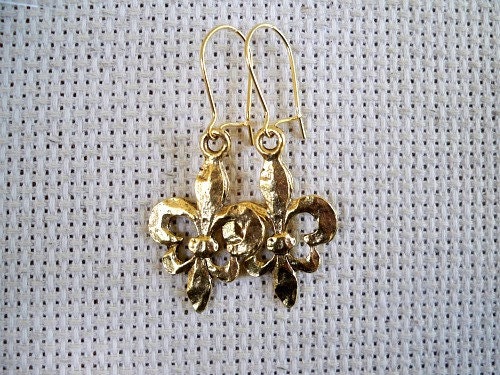 Gold Hammered Fleur de Lis Earrings