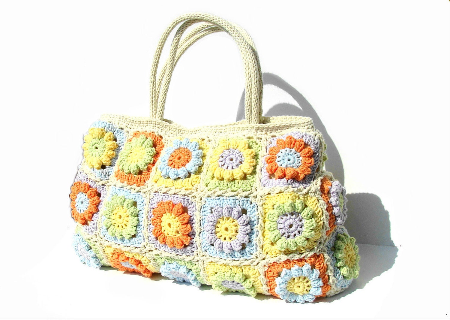 Flower crochet handbag, crochet bag in bright summer colors