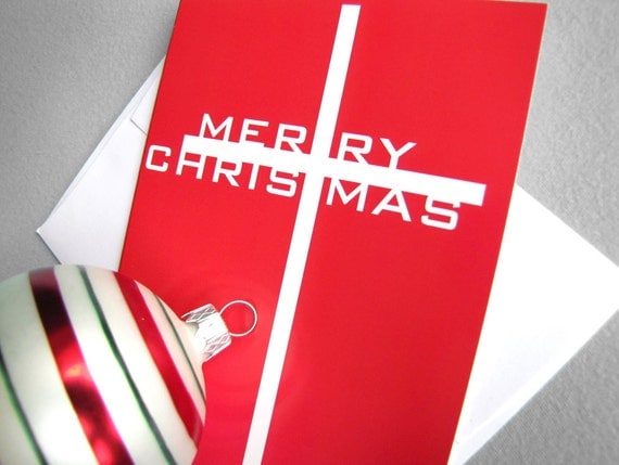 Cross Christmas cards - Set of 5 red and white modern Christian Christmas cards