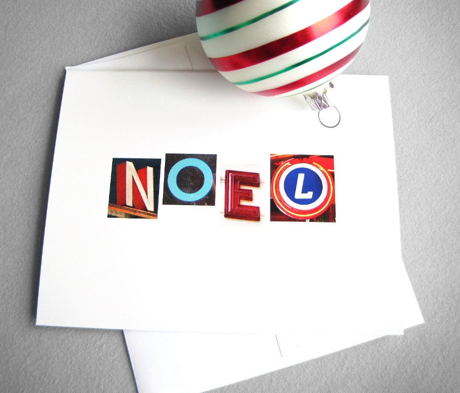 Christmas cards - Noel - Set of 5 colorful typography modern Christian Christmas cards