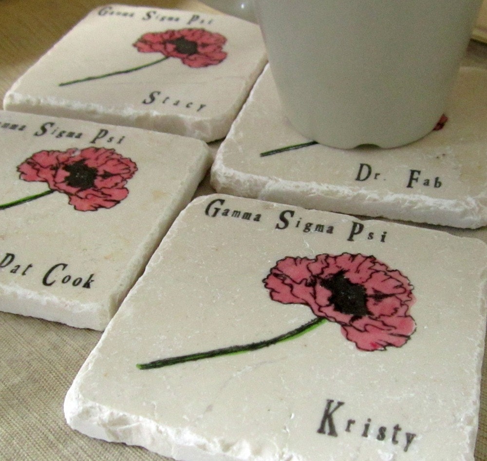 Personalized PinkPoppy Tile Coasters, Set of 4