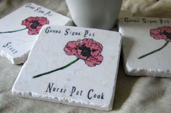 Personalized PinkPoppy Tile Coasters, Set of 4