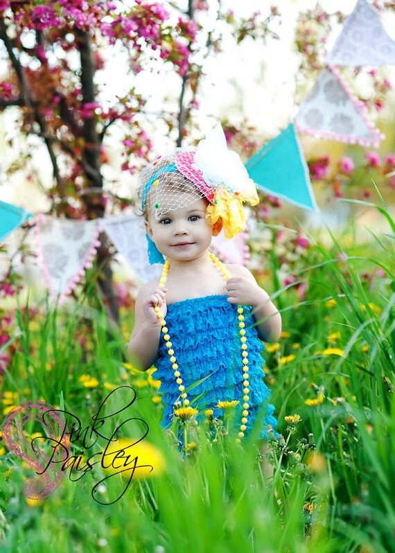 Deep Turquoise Pettiskirt Bubble Romper-petti, romper, lace, ruffle