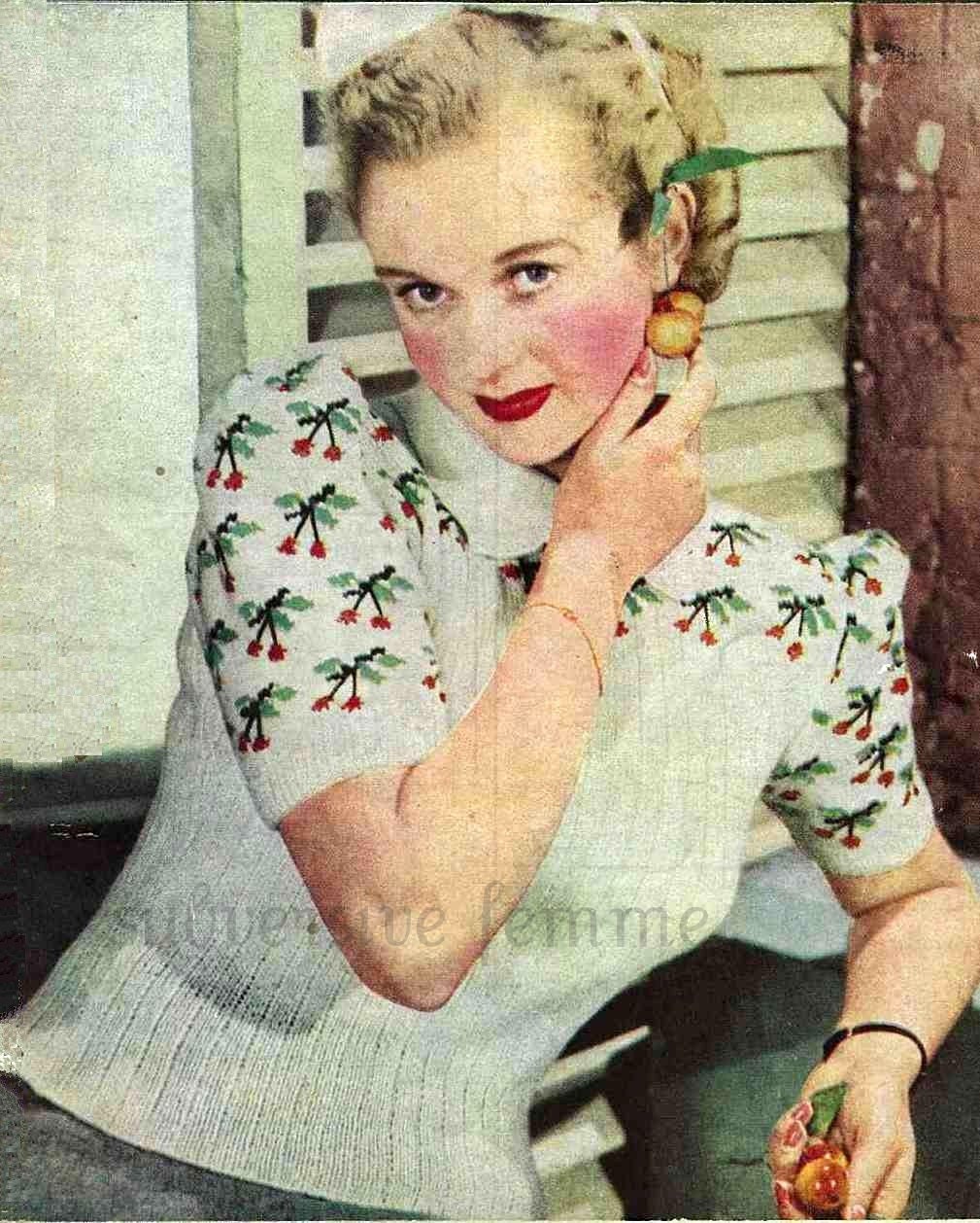 1940s Cherry Ripe Jumper c.1942, WW2 - vintage knitting pattern PDF (409)
