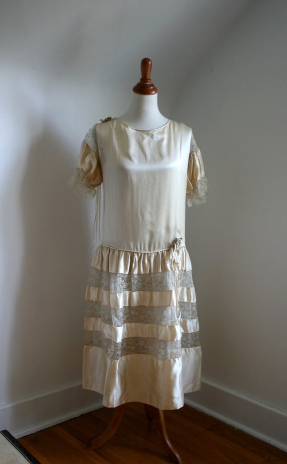 1920s Dress Wedding Ivory Satin & Lace