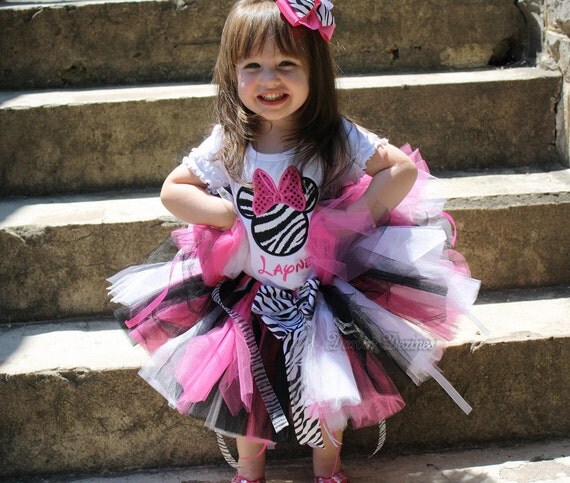Minnie Mouse Goes Wild Personalized Tutu Set-minnie, mouse, birthday, tutu, set, zebra, disney, character, party, personalized, custom