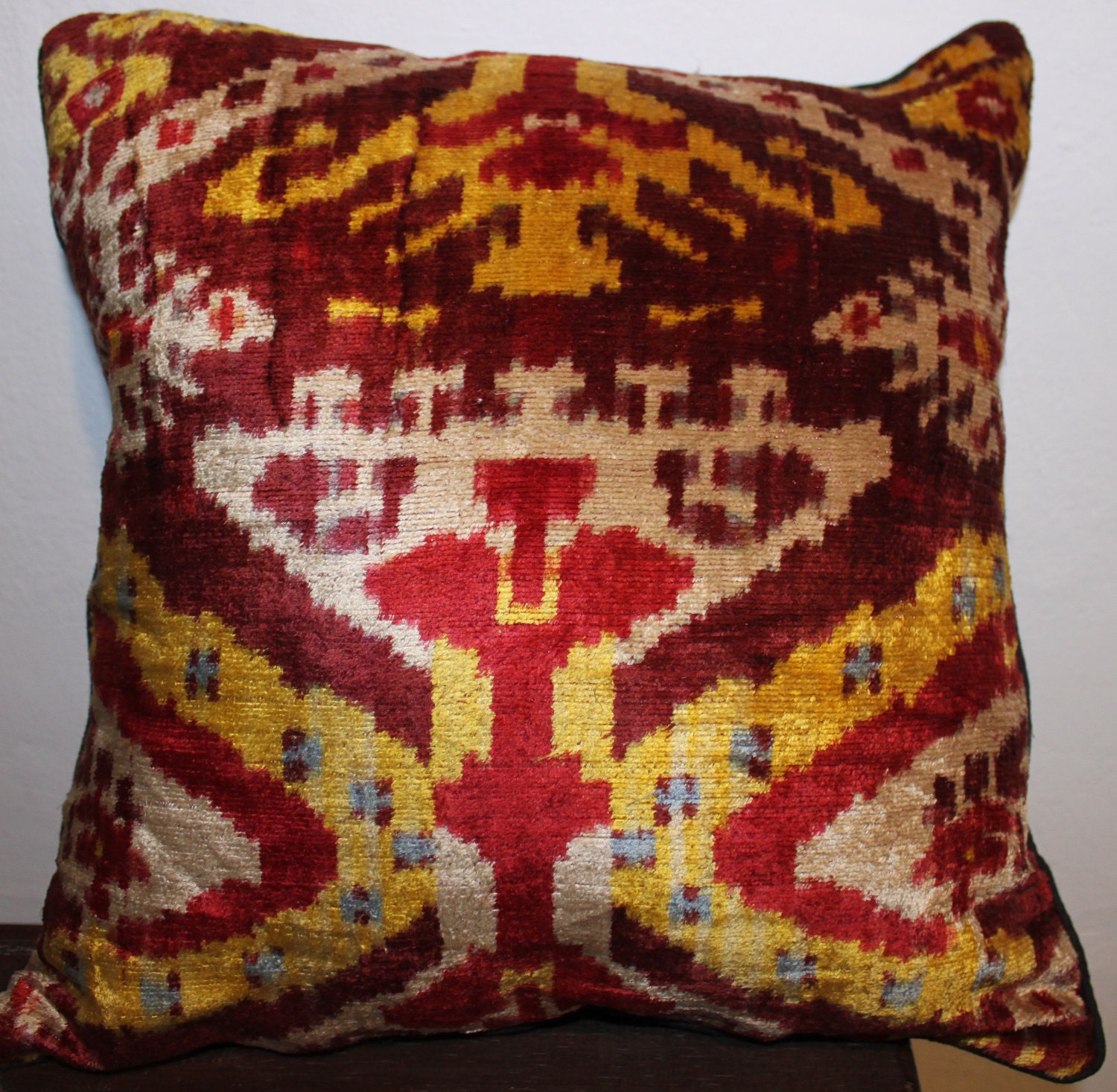 Genuine Uzbek Ikat silk velvet pillow cover