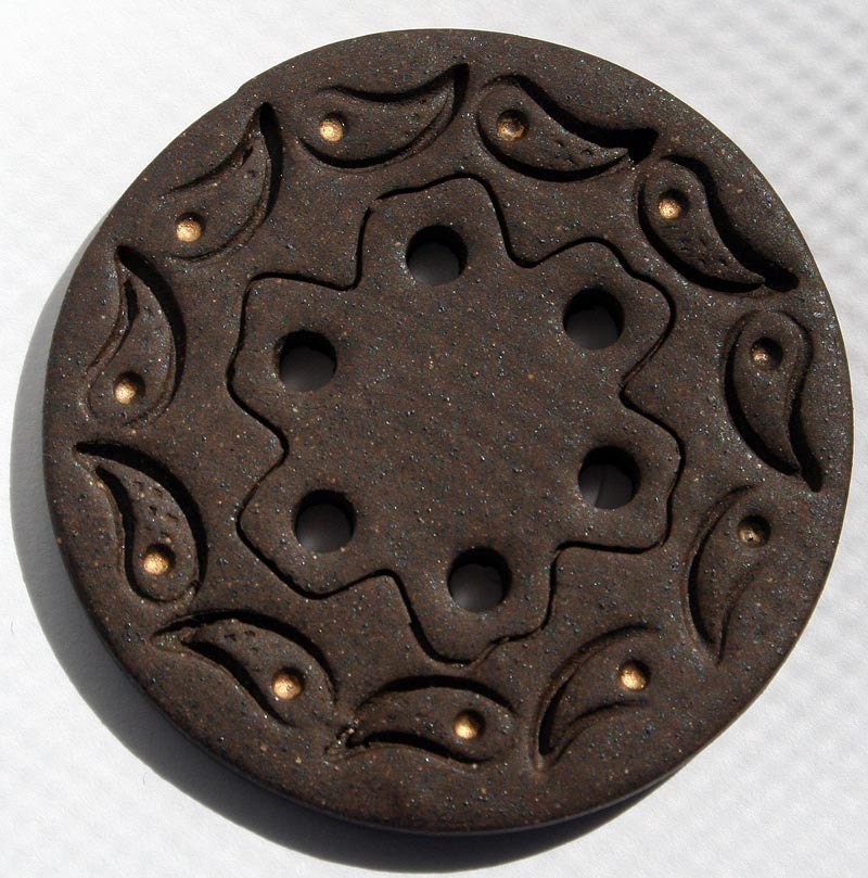 Gold and Brown ABSTRACT FLOWER Ceramic Handmade Cabochon