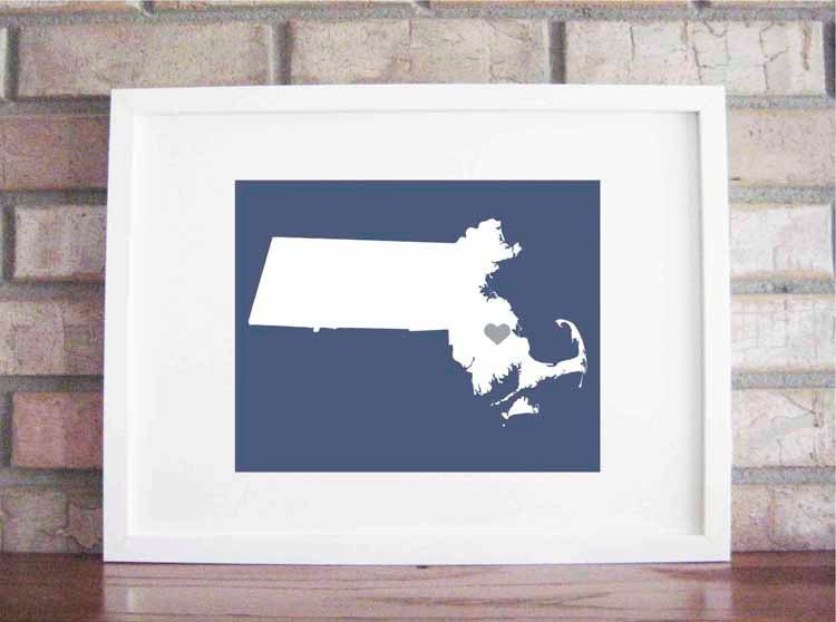 Customize Your Home Is Where The Heart Is - Massachusettes 8x10