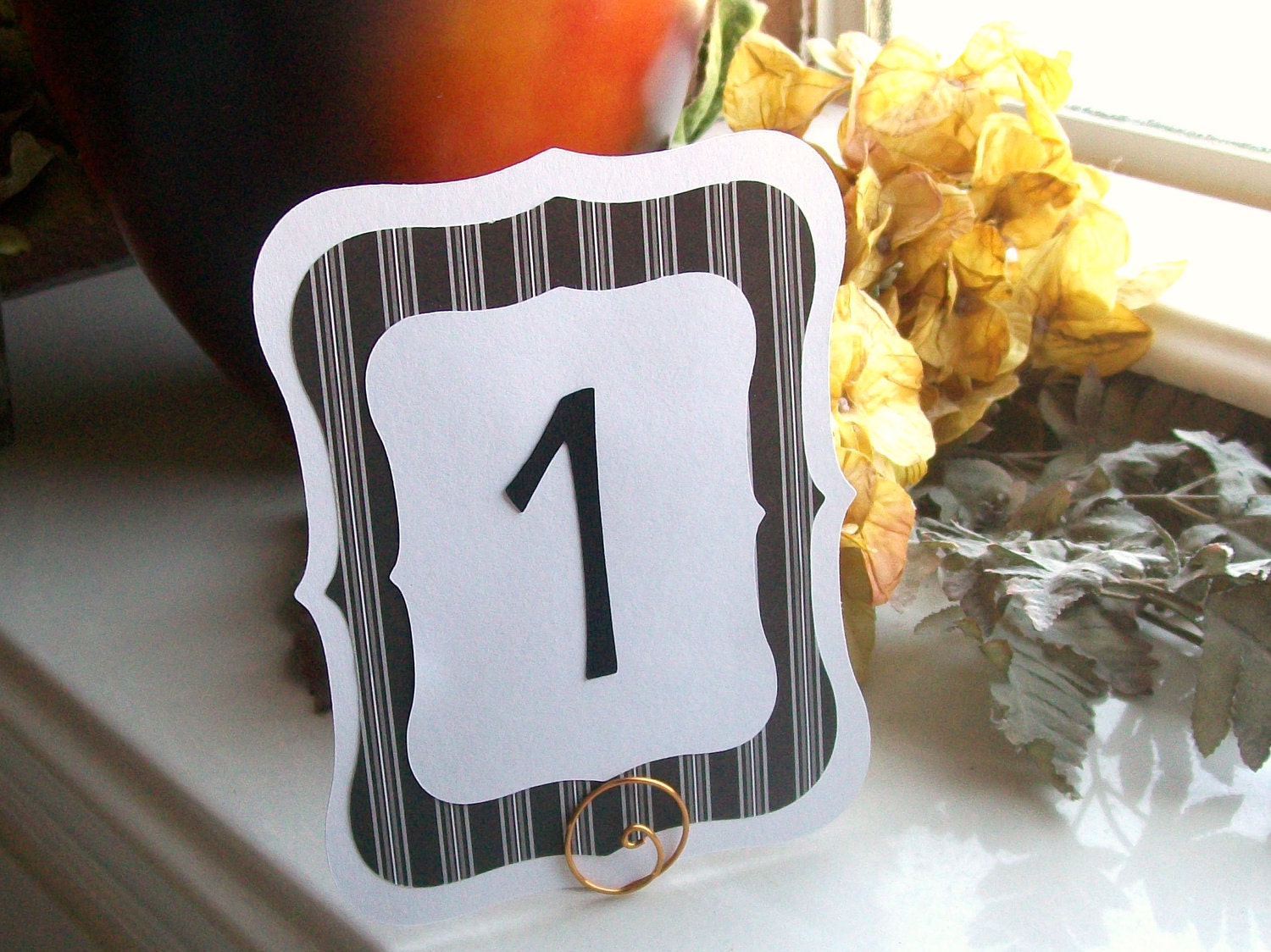 Black and White Table Number Signs with Tuxedo Stripes (set of 10)