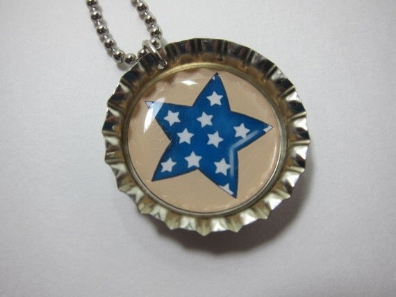Bottlecap Necklace - Blue Star