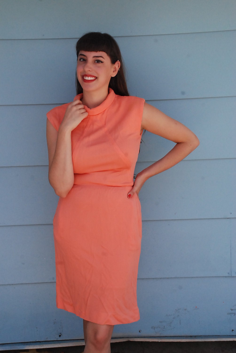 SALE/ Use Code HALFOFF for 50% Off Your Entire Order/1960s. CORAL wiggle dress. s