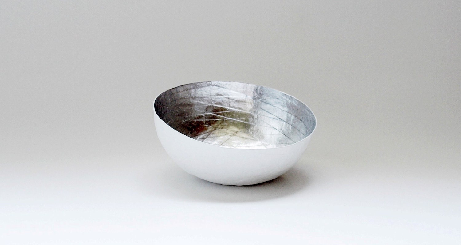 Paper Mache Bowl White and Silver - The Mini - Made to order