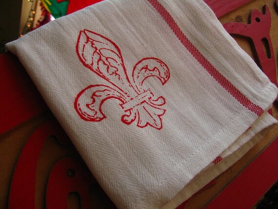 Red Stripe Fleur de Lis Towel