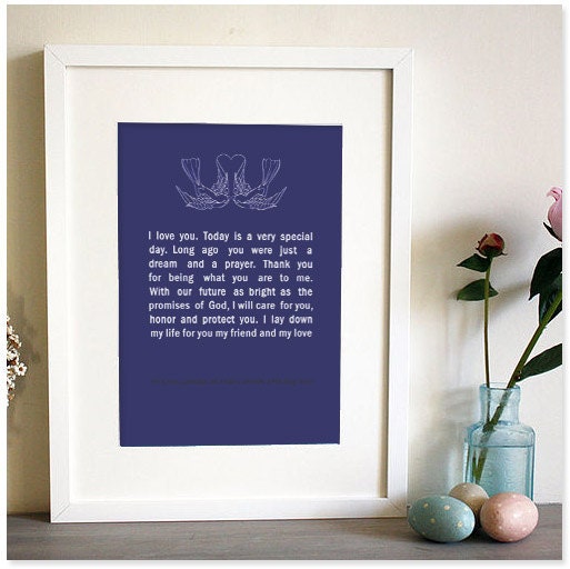 Framed wedding Vows personilised gift for 1st anniversary Wedding night 