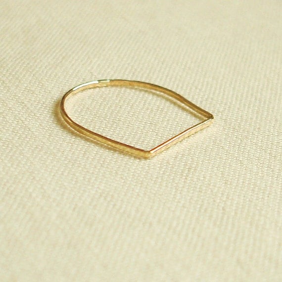 One Golden Square Top Ring - One Thread of Gold - Tiny Hammered Stacking Ring - Delicate Jewelry
