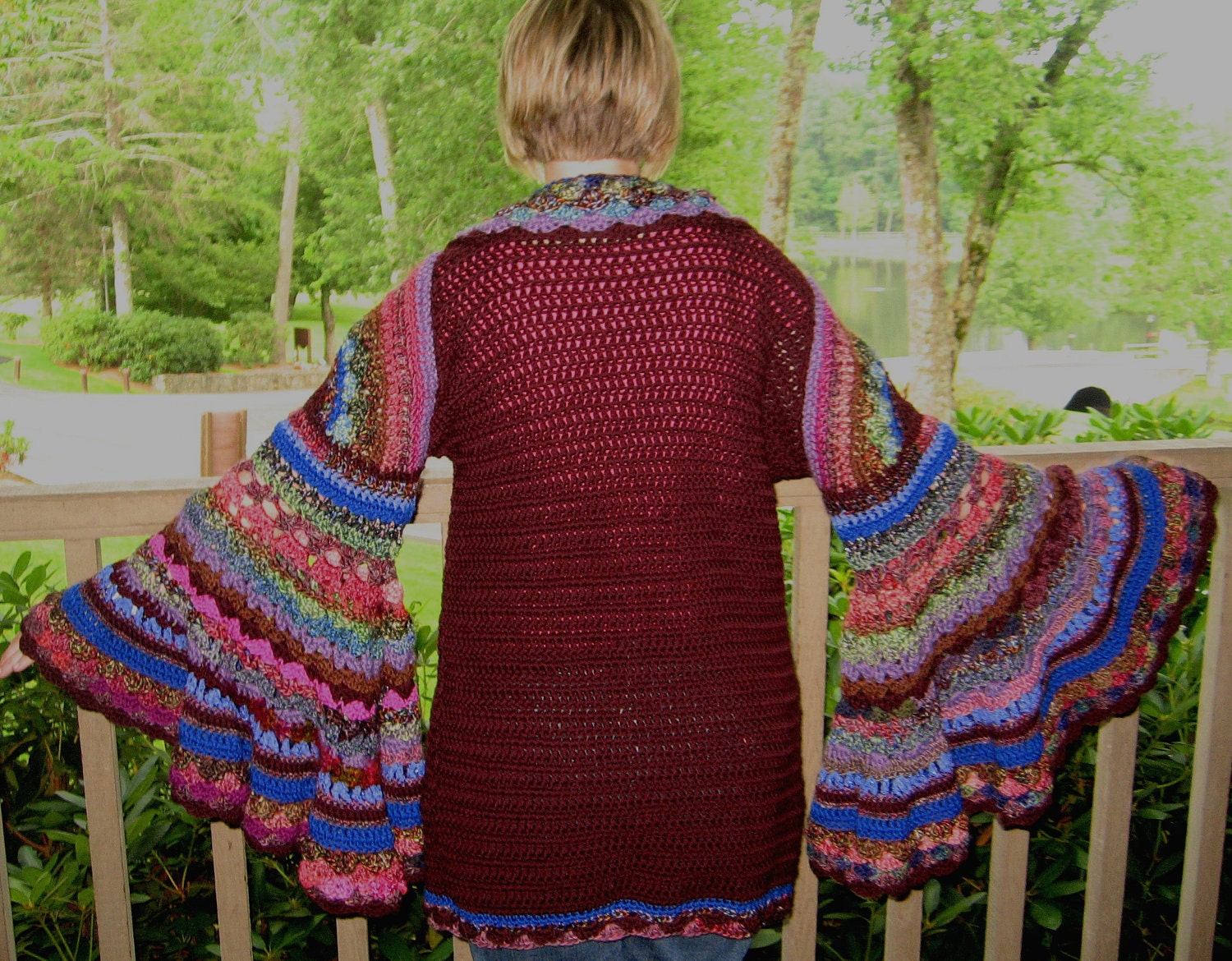 CCDZS Pattern Natural Fiber Dorothy's Technicolor Crocheted Sweater Dream Coat with Molly Weasley Sleeves, Reserved for Mary7491