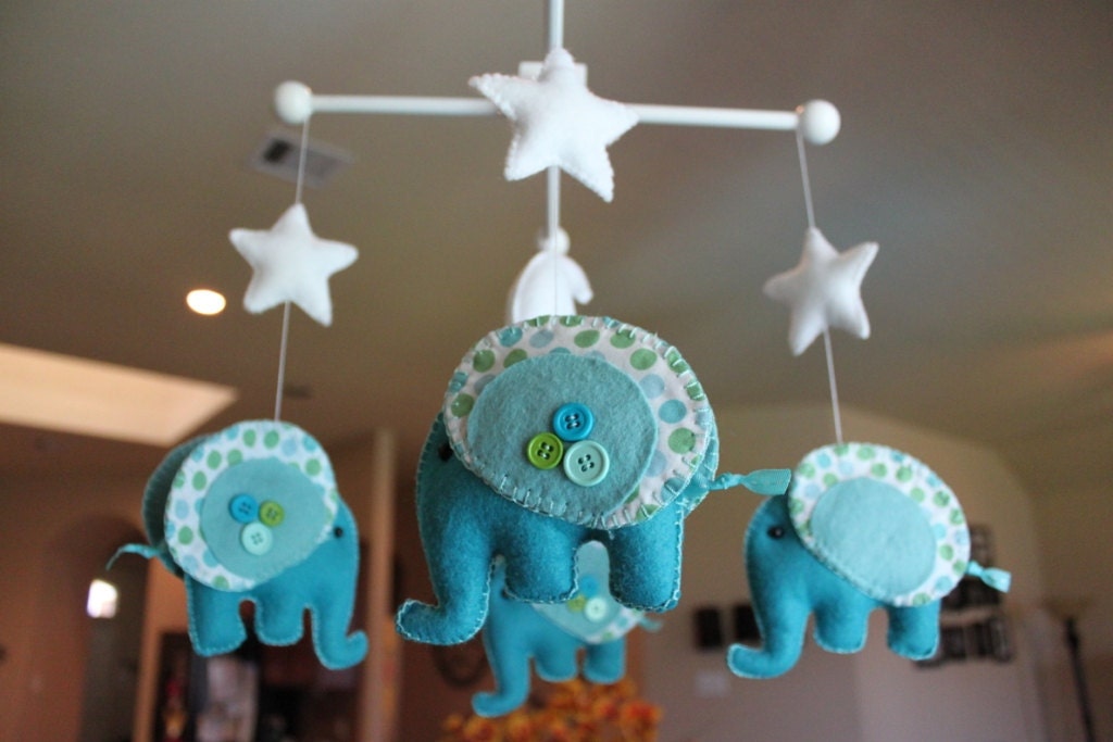 Baby Crib Mobile - Baby Mobile - Decorative Baby Nursery Mobile - "Rock-a-Bye-Baby-Elephant" Design (you can pick your colors)