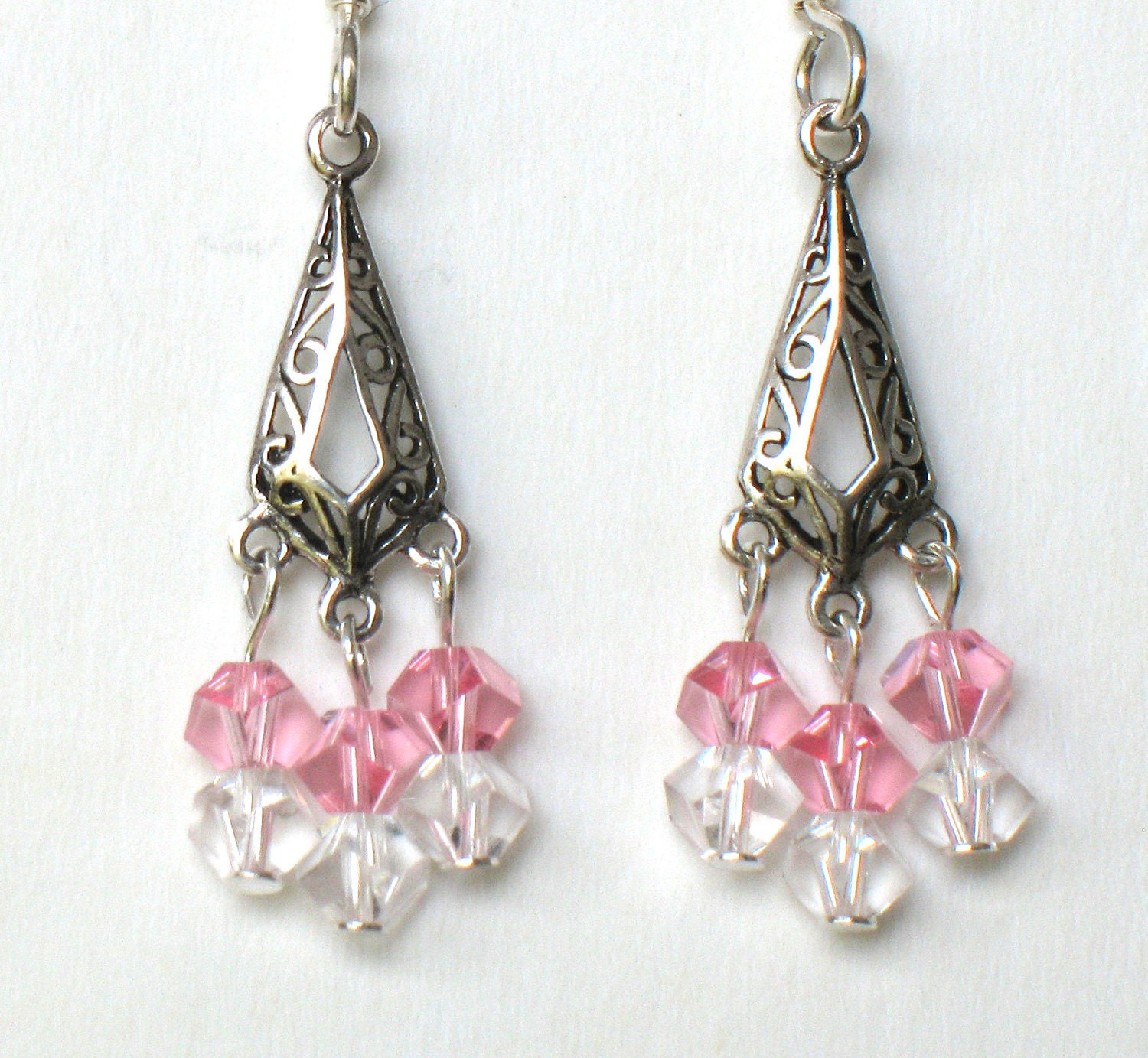 Crystal  and Sterling Silver Chandelier Earrings With Pink Swarovski Elements