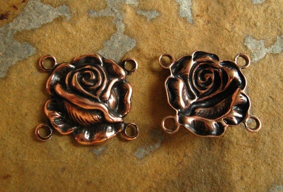 Trinity Brass  4 Ring Rose Connectors -  4 Antique Copper Patina - LOW SHIPPING