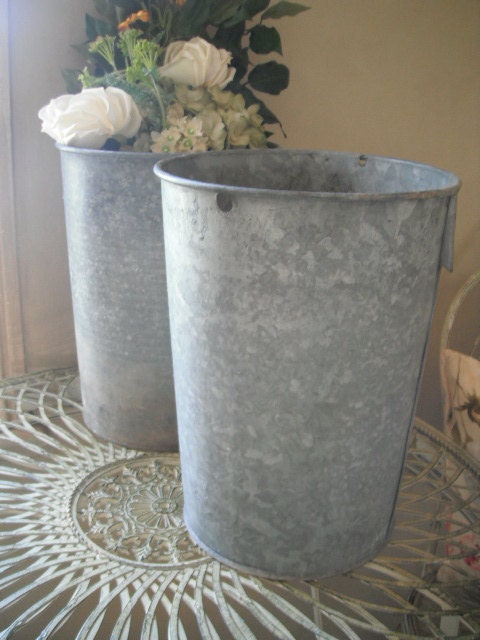 2 very heavy metal sap buckets, Vintage antique farm rustic perfect for garden