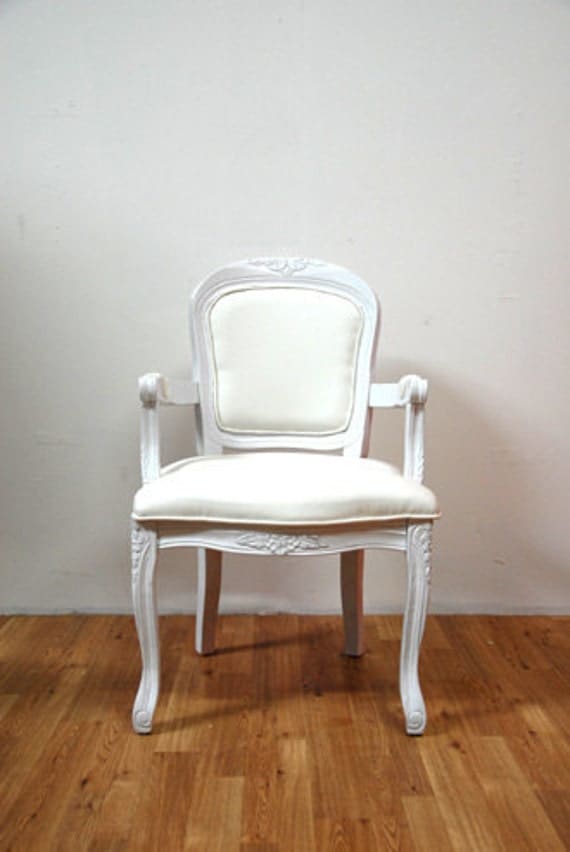 Antique White Vinyl French Louis Armchair- metrosofa