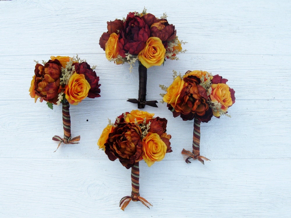 14pc Complete Rich Fall Color Bridal Bouquet Package From GardenSideStudio