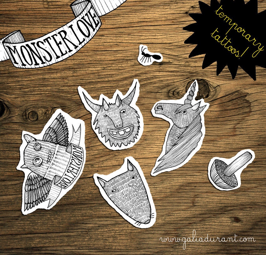 Temporary Monster Love Tattoos