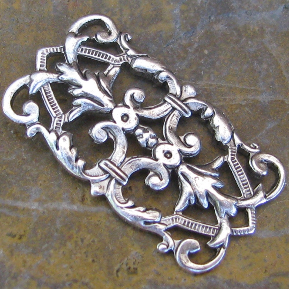 6 Antique Silver (Brass) Rectangle Filigree Jewelry Findings 343