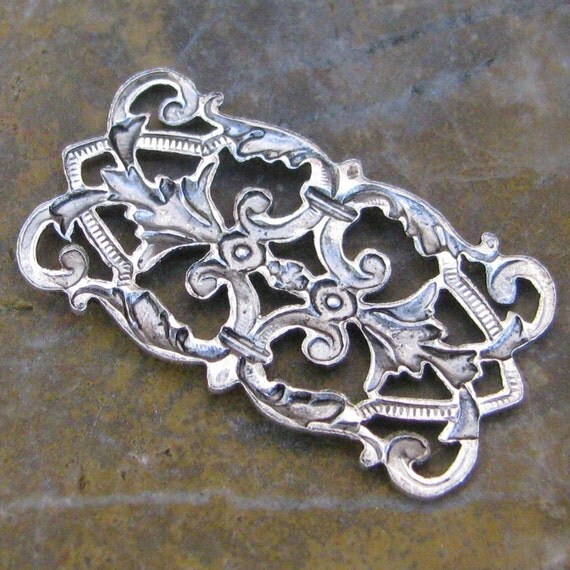 6 Antique Silver (Brass) Rectangle Filigree Jewelry Findings 343